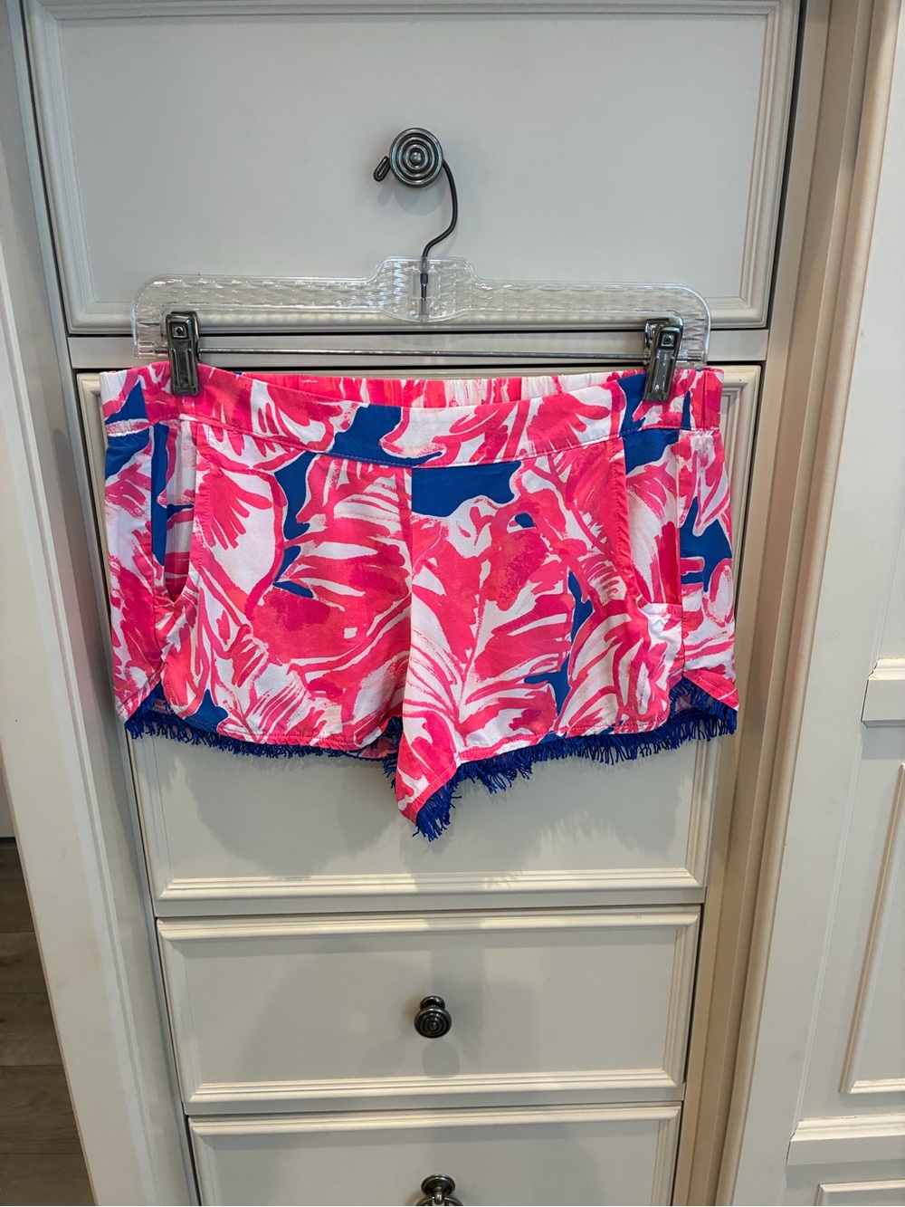Lilly Pulitzer Pink & Blue Tropical Fringe Hem Athletic Shorts
